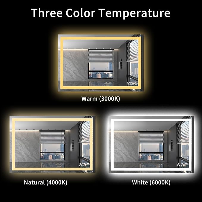 LOAAO 48"X32" LED Bathroom Mirror with Lights, UL Listed | Anti-Fog, Dimmable, 3 Color Temperature, Backlit + Front Lit, Memory Function, Tempered Glass