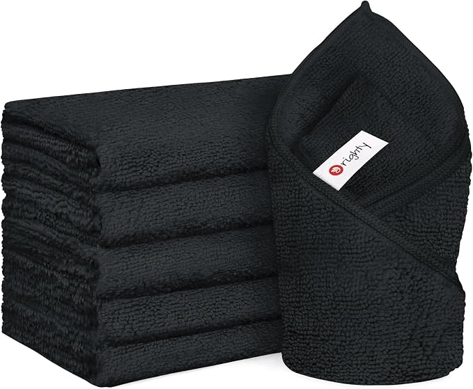 Orighty 6-Pack Black Hand Towels, 16x28 inch Microfiber Gym Towels | Quick Drying & Absorbent, Lightweight & Thin Black Yoga Towel - Multi-Purpose Camping Towel for SPA, Hotel & Bathroom
