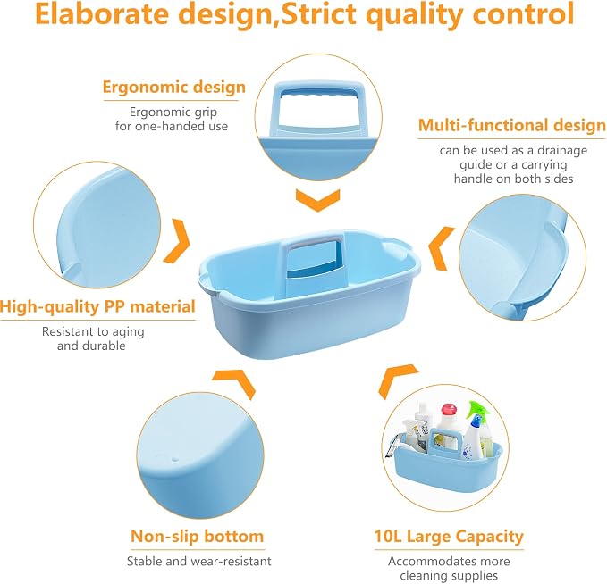 Goderewild 2 Pack Multi-Purpose Plastic Cleaning Caddy with Handle, Shower Caddy Organizer/Storage Basket/Totes Portable for Bathroom Supplies, Cleaning Products, Under Sink Tool, Housekeepers (Blue2)