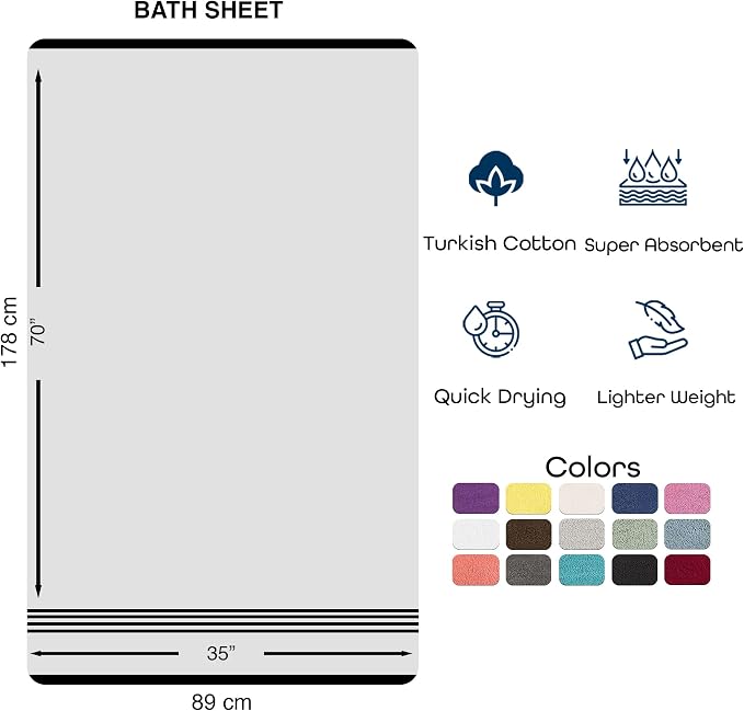 Hammam Linen Jumbo Large Bath Sheets Towels 2-Pack 35 x 70 Inches Soft and Absorbent, Premium Quality 100% Cotton Towels (White, Bath Sheet)