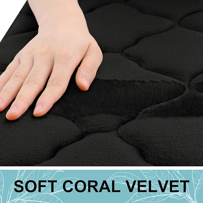 OLANLY Memory Foam Toilet Rugs U-Shaped 24x20, Ultra Soft and Absorbent Bathroom Rugs, Non-Slip, Comfortable, Machine Washable Contour Bath Mat for Toilet Base, Home Decor Accessories, Black | Thick Absorbent Carpet, Non-Slip Backing, Machine Washable,...