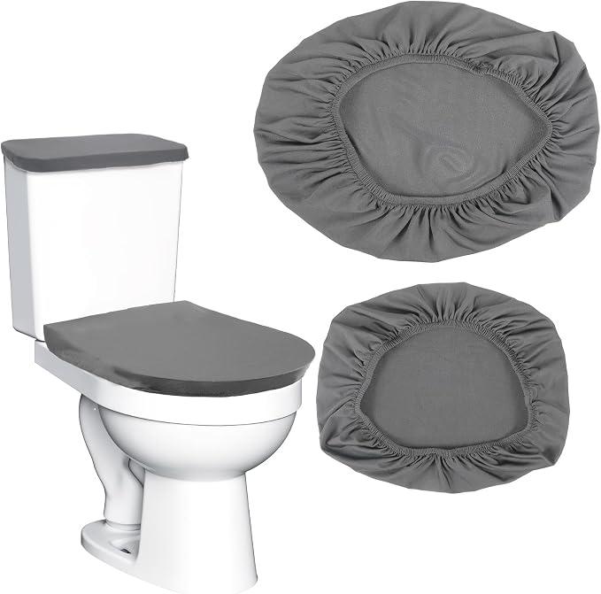 Tyqour Grey Toilet Lid Cover and Toilet Tank Cover Set, Grey Toilet Seat Cover with Elastic Bottom, Universal Toilet Cover Set for Bathroom Decor Accessories