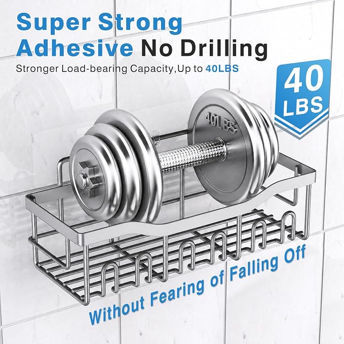 EUDELE 5-Pack Rustproof Stainless Steel Shower Caddy – No Drill Adhesive Bathroom Organizer with Large Capacity, Spacious Shower Shelves for Inside Shower, Kitchen & Home Decor Storage-XL Size