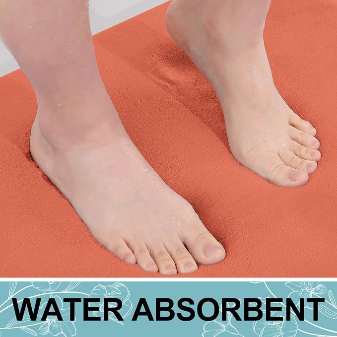 Smiry Memory Foam Bath Mat 30x20, Extra Soft and Absorbent Bathroom Rugs | Coral, Quick Dry Machine Washable Non-Slip Bath Mat for Bathroom Floor, Shower and Tub