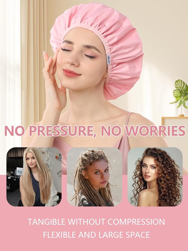 Years calm Shower Caps for Women Reusable Waterproof Double Layer Hair Cap | Both Sides Usable, Reversible Pattern & Solid Color Design, Soft Elastic Keeps Hair Dry for shower Spa Travel