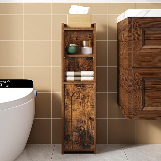 Hzuaneri Bathroom Storage Cabinet, Corner Floor Cabinet with Doors and Adjustable Shelf, Narrow Toilet Paper Cabinets, Bathroom Organizer for Small Spaces, Brown BC19701X