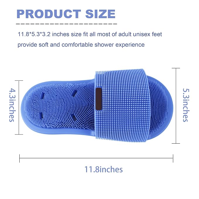 Shower Foot Scrubber with Non-Slip Suction Cups, Silicone Bristle Shower Foot Cleaning Brush Slipper for Spa Massager Exfoliating Dead Skin Remover (1 PCS) (Blue)
