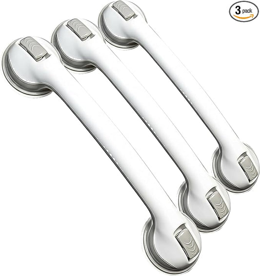Safe-er-Grip Changing Lifestyles Suction Cup Grab Bars for Bathtubs & Showers; Safety Bathroom Assist Handle,White & Grey,16 Inches,(Pack of 3)