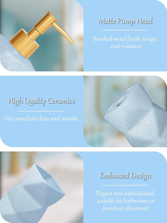 Bathroom Accessories Set - 4-Piece Ceramic Bathroom Set | Soap Dispenser, Toothbrush Holder, Tumbler, Soap Dish, Modern Blue Home Decor, Gift Idea for Housewarming
