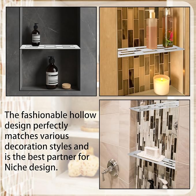 Rectangular Shower Niche Shelf for 12 Inch Tile, Tile Ready Niche Insert with Brushed 316 Stainless Steel, Fits 1/8 Inch Grout Lines, Recessed Shower Shelf