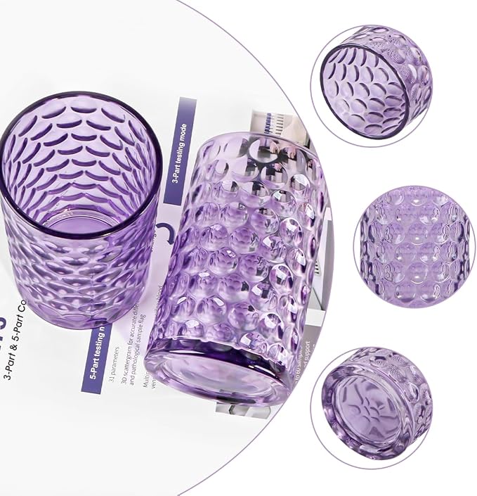 Bathroom Toothbrush Holder Set, 11oz Purple Glass Toothbrush Holder and Bathroom Tumbler Cup Set, Decorative Countertop Storage Cups Organizer for Toothpaste, Brushes