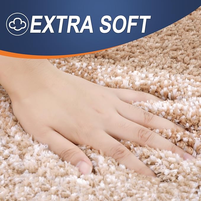 OLANLY Micorfiber Bathroom Rug Set 2 Piece, 47"x20"+24"x16" | Beige, Soft Absorbent Bath Rug Set, Non-Slip, Machine Wash Dry, Plush Shaggy Bath Mats for Bathroom