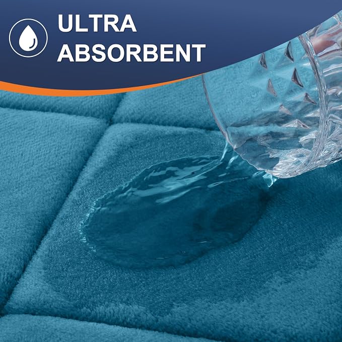 OLANLY Memory Foam Bath Mat 44x24, Ultra Soft and Absorbent Bathroom Rugs | Peacock Blue, Quick Dry, Machine Washable Shower Bath Rugs, Comfortable Bath Carpet for Bathroom Floor, Tub and Shower