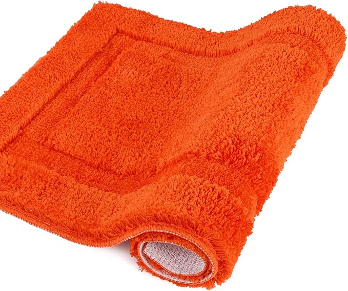 SHACOS Soft Microfiber Bathroom Rugs Set of 2 Pieces, Orange | 47x20 + 32x20, Absorbent Plush Bath Rugs, Non Slip Washable Shaggy Bath Mats, Fluffy Bathroom Runner Floor Mats Shower Rug