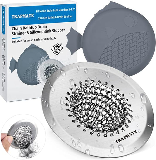 TRAPMATE Shower Drain Hair Catcher, 2.8" Fast Drainage Bathtub Stopper Drain Strainer Kit, Stainless Steel Shower Drain Cover, Bathtub Drain Protector for Sinks & Tubs (Patented Product)