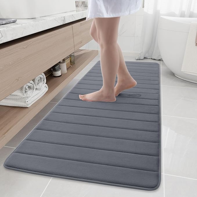 Buganda Memory Foam Bath Mat 70 x 24, Ultra Soft Absorbent Bathroom Rugs | Dark Grey, Machine Washable Quick Dry Bath Mats for Bathroom Floor, Shower and Tub, Home Decor Accessories