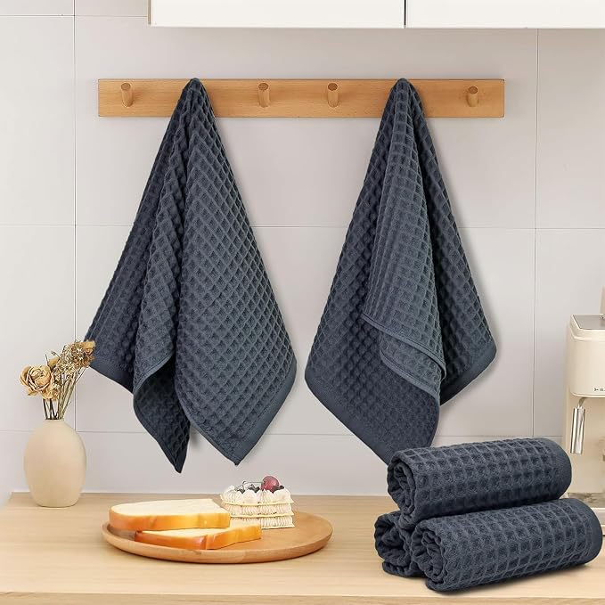 Jacquotha Waffle Hand Towels for Bathroom 5-Piece (Charcoal Blue) | Cotton Quick Dry Lint Free Face Towels 13” x 29”