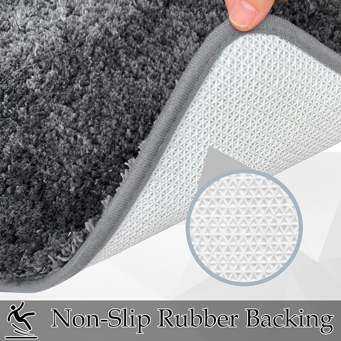 Bathroom Rugs Sets 3 Piece Extra Soft and Absorbent Microfiber Bath Rugs, Plush Shaggy Luxury Mat with Rubber Backing, Machine Wash Dry, Bath Mats for Bathroom Floor, Tub and Shower, Deep Grey