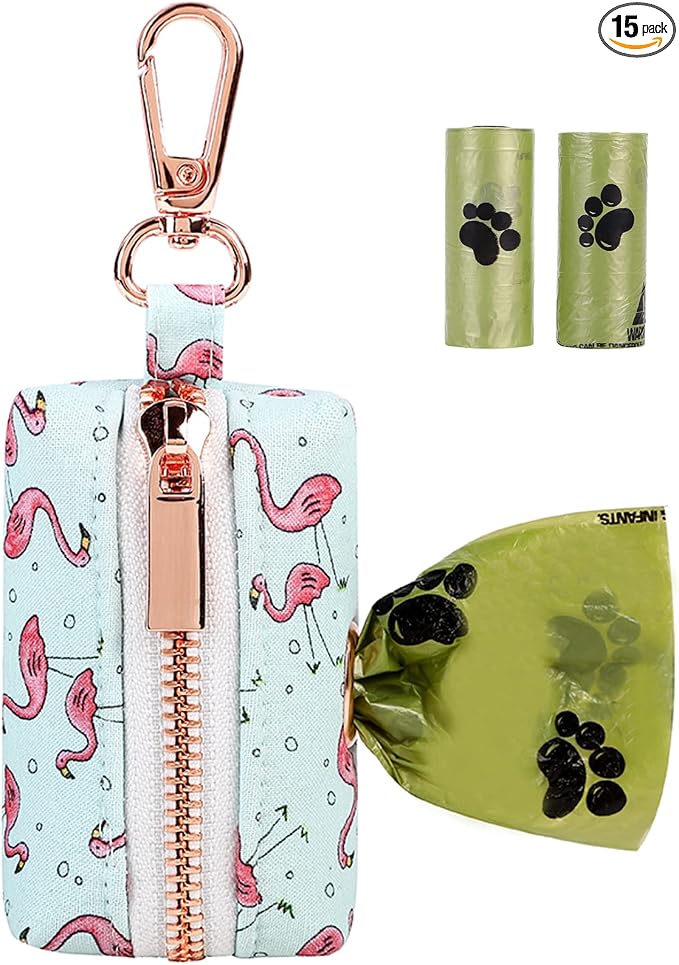 ARING PET Dog Waste Bag Dispenser, Cotton Doggy Poop Bags Holders Attach to Any Leashes, Portable Washable Plaid Pet Waste Pouch Dispenser with Metal Zipper