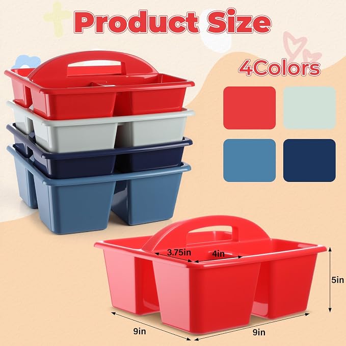 Kathfly 8 Pack Classroom Caddy Organizer with Handle, Plastic Art Craft Cleaning Caddy Bulk, Small Multipurpose Supply Organization Storage Basket for Table Desk Office Pencil Teacher (Blue Red)