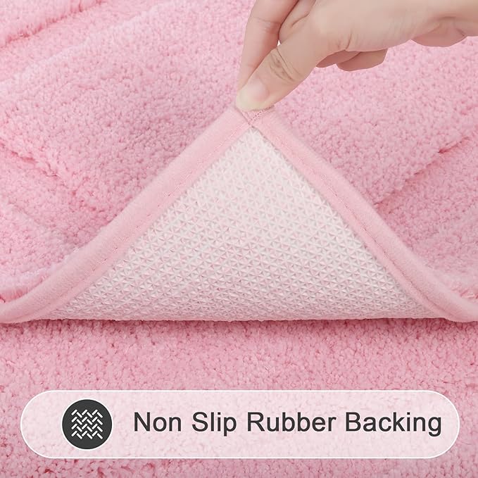 SHACOS Soft Microfiber Bathroom Rugs Set of 2 Pieces, Pink | 32x20 + 24x16, Absorbent Plush Bath Rugs, Non Slip Washable Shaggy Bath Mats, Fluffy Bathroom Runner Floor Mats Shower Rug