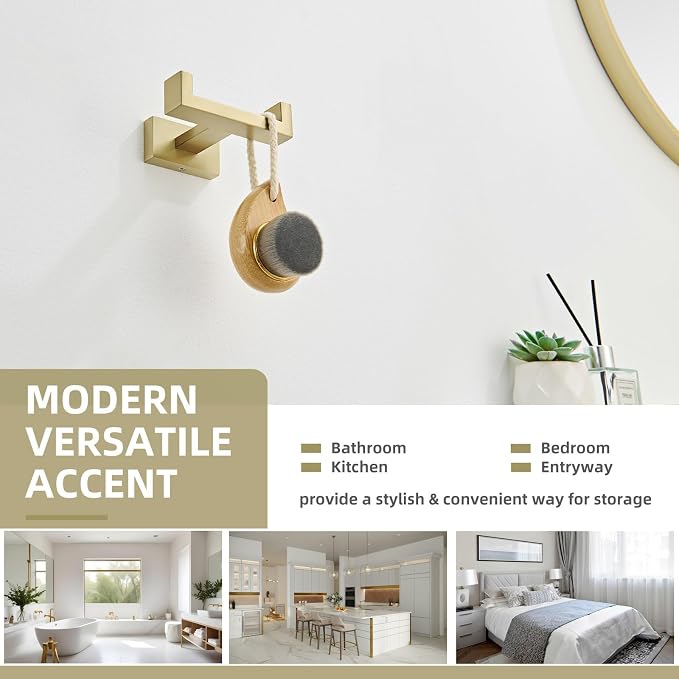 Angle Simple Towel Hook Brushed Gold, SUS304 Stainless Steel Double Robe Coat Hook, Hand Towel Holder Bathroom Wall Mount