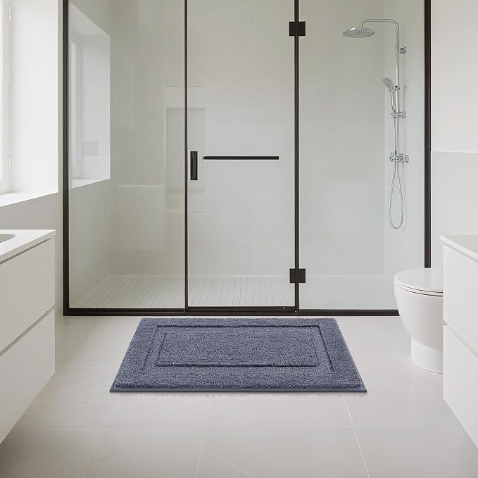 SHACOS Soft Microfiber Bathroom Rugs Set of 2 Pieces, Dark Grey | 47x20 + 32x20, Absorbent Plush Bath Rugs, Non Slip Washable Shaggy Bath Mats, Fluffy Bathroom Runner Floor Mats Shower Rug