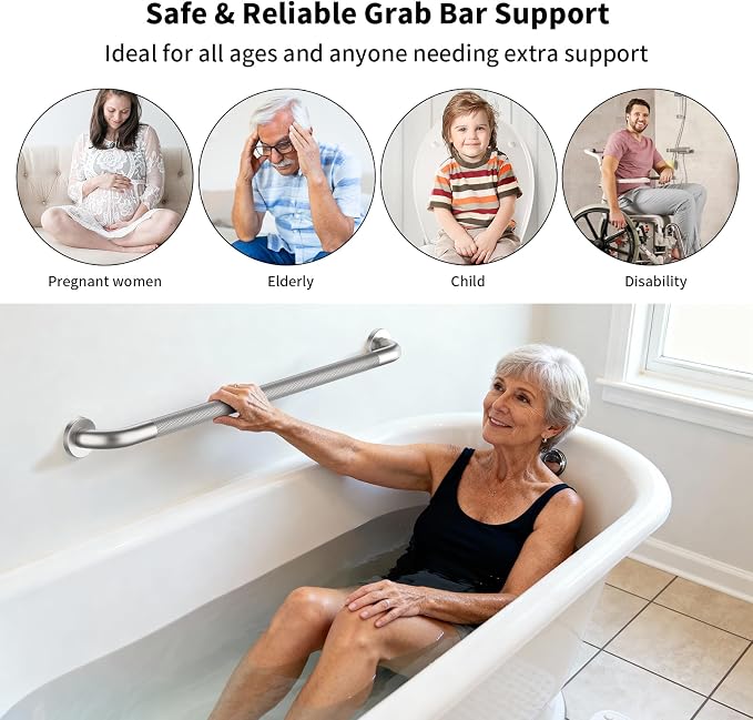 36 Inch Brushed Nickel Grab Bars for Shower with Anti-Slip Knurled Grip,YuanDe Stainless Steel Bathroom Grab Bars, Shower Handrail Support, Handicap Elderly Balance Assist Handles