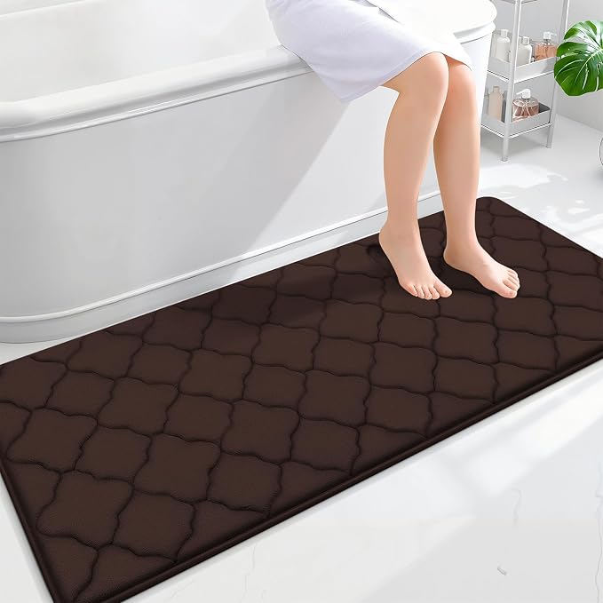 OLANLY Memory Foam Bath Mat Rug 59x24, Ultra Soft Bathroom Rugs, Brown | Thick Absorbent Carpet, Non-Slip Backing, Machine Washable, for Bathroom Floor, Tub, Shower and Home Decor Accessories