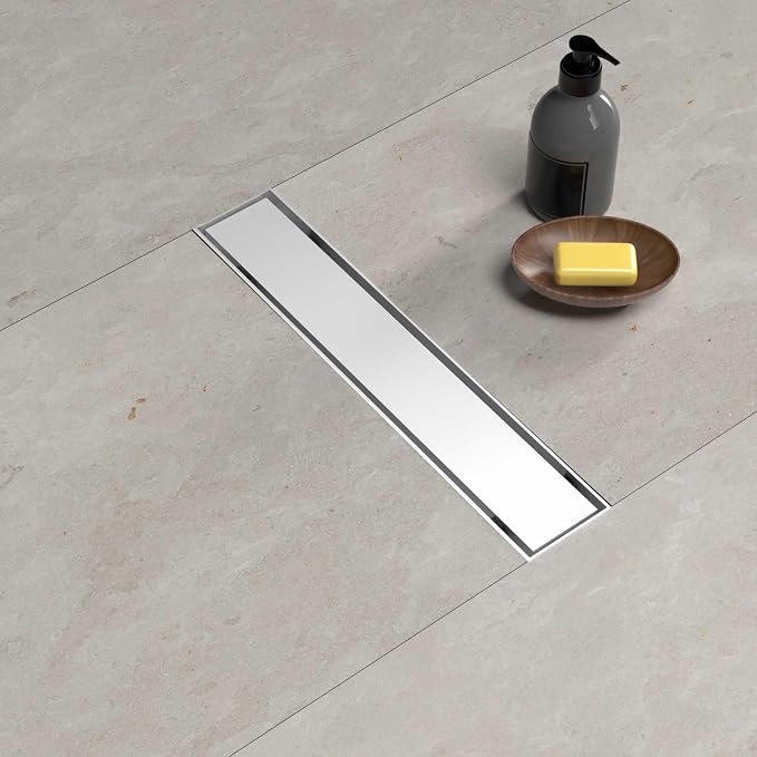 BARONAGE 12 Inch Linear Shower Drain Reversible Tile Insert, Brushed Nickel | 304 Stainless Steel Linear Drains, Rustproof, Hair Catcher, Rectangle Shower Floor Drain With Leveling Feet For Bathroom
