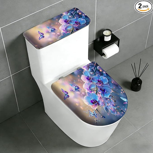 2 pack Toilet Lid Cover & Tank Lid Cover,Fits Standard & Elongated Toilet | Soft Stretchable Fabric,Machine Washable,Decorative Bathroom Protective Covers