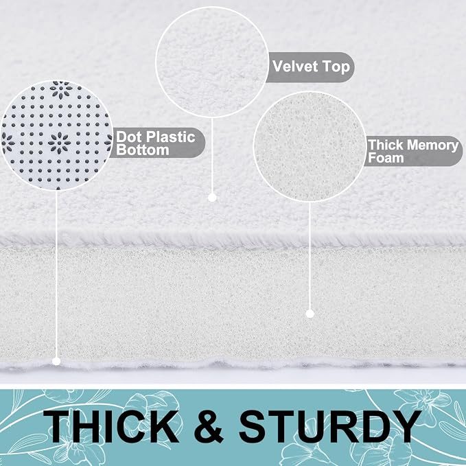 Smiry Memory Foam Bath Mat 59x24, Extra Soft and Absorbent Bathroom Rugs | White, Quick Dry Machine Washable Non-Slip Bath Mat for Bathroom Floor, Shower and Tub