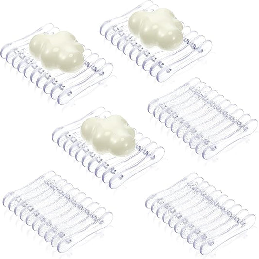 Plastic Bar Soap Holder Soap Saver Tray Bar Dish Self Draining Dishes for Sponge Dryer Bathroom Toilet Shower Kitchen Restaurant Counter(Clear,6 Pieces)