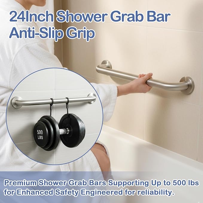 24Inch Shower Grab Bar Anti-Slip Grip,Shower Handles for Elderly, Handicap Grab Bar for Shower, Shower Bars for Inside Shower Bathtub Toilet Safety Handrail for Shower