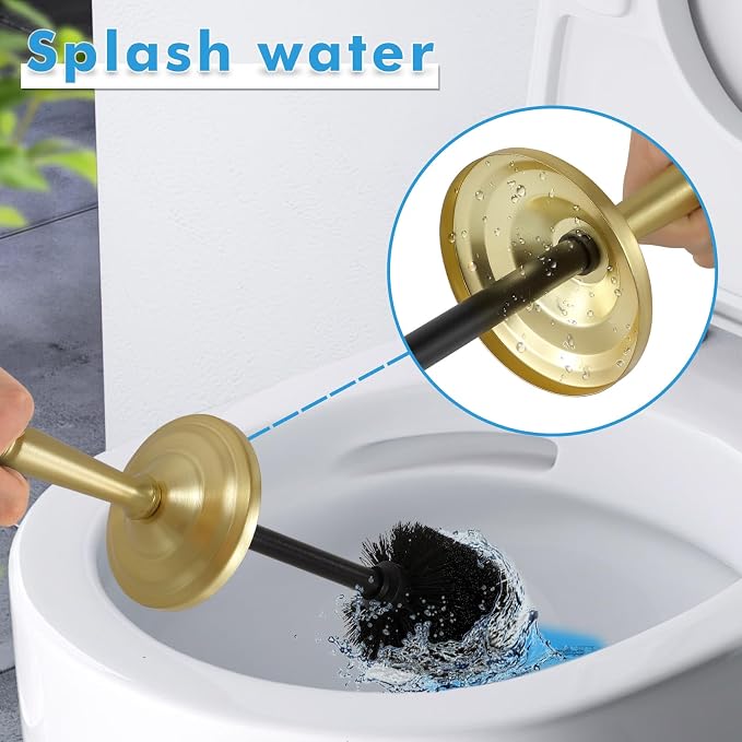 Gold Toilet Brush and Holder Set,Toilet Bowl Brush and Holder | Heavy Duty Toilet Brush for Bathroom, Stainless Steel Toilet Cleaner Brush,Deep Cleaning,Space Saving,Covered Brush