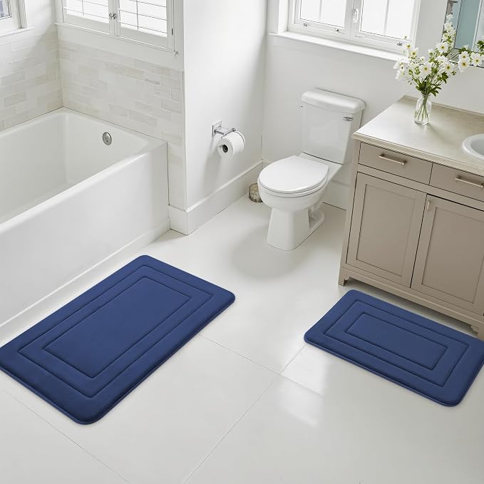 Cupic Cupid Memory Foam Bath Mat 24"×36", Non Slip Bathroom Rugs, Navy Blue | Soft Touch, Cushioned Comfort, Non Slip Bathroom Mat, Super Absorbent & Quick Dry, Machine Washable for Shower, Tub & Vanity