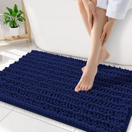 Smiry Bathroom Rugs 32X20, Extra Soft Rubber Backing Chenille Bath Mats | Navy Blue Machine Washable Non Slip Quick Dry Bath Mats for Bathroom Floor, Tub, Shower, Home Decor Accessories