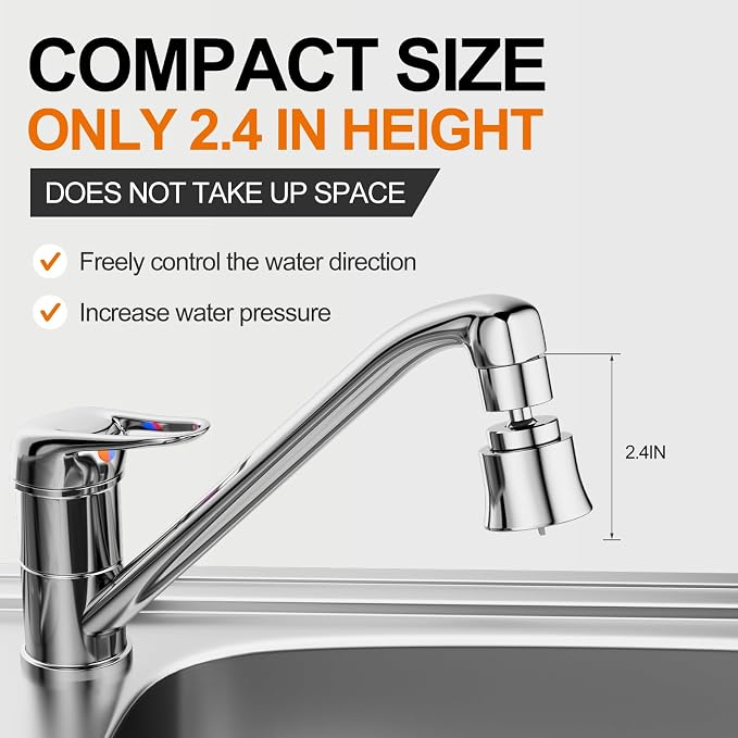 Metal Faucet Aerator Extender - Dual Modes Sink Sprayer Attachment for Bathroom - 360° Swivel Kitchen Sink Nozzle - Tap Head Replacement with 55/64'' Female Thread - Anti-clogging Design