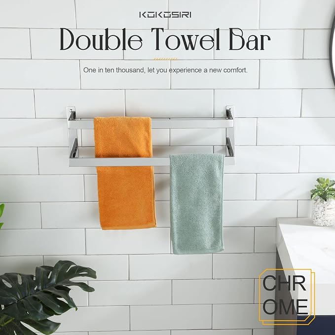 KOKOSIRI Towel Bars Bath Towel Holders 20-Inch Chrome Bathroom 2-Tiers Ladder Towel Rails Wall Mounted Towels Shelves Rack Polished Stainless Steel, B5008CH-L20