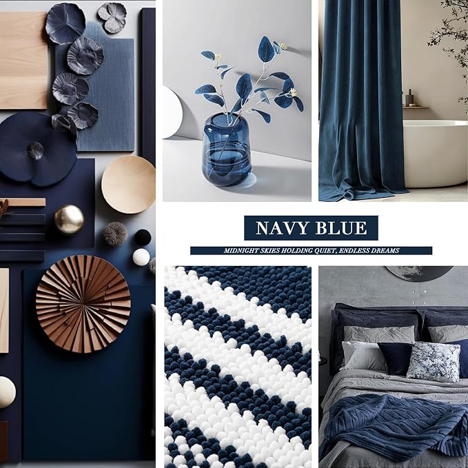 Bathroom Rugs, 20x32 Chenille Bath Mats, Navy Blue | Extra Soft Absorbent, Non Slip Striped, Quick Dry Machine Washable, Modern, Shower Rug for Bathroom Bedroom Decor