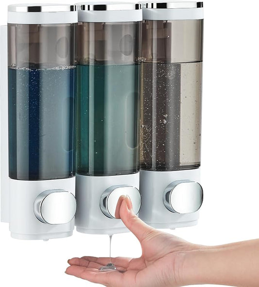 Pollock Shower Soap Dispenser No Drill 3 Chamber*300ML,White | Shampoo and Conditioner Dispenser Wall Mounted,Shampoo Body Wash Conditioner for Bathroom Large Capacity