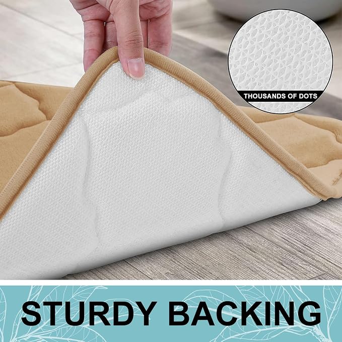 OLANLY Memory Foam Bath Mat Rug 44x24, Ultra Soft Bathroom Rugs, Dark Beige | Thick Absorbent Carpet, Non-Slip Backing, Machine Washable, for Bathroom Floor, Tub, Shower and Home Decor Accessories