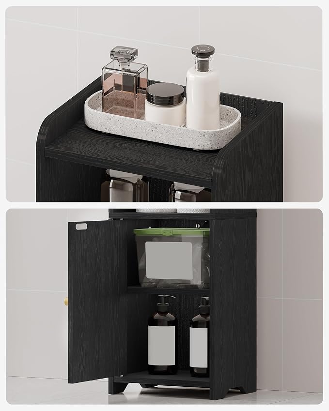 Hzuaneri Bathroom Storage Cabinet, Corner Floor Cabinet with Doors and Adjustable Shelf, Narrow Toilet Paper Cabinets, Bathroom Organizer for Small Spaces, Black BC29704X