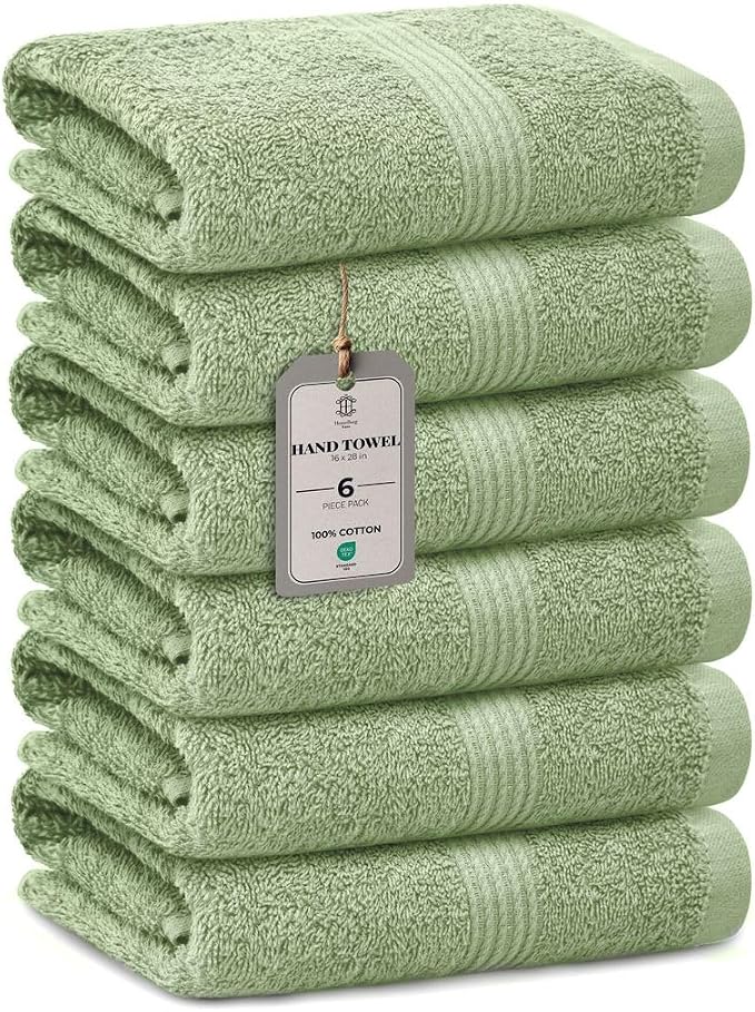 Luxe 6-Piece Hand Towel Set – Soft & Absorbent Cotton, Hotel Quality, Quick-Drying, Easy Care, 16 x 28 in (Sage Green)