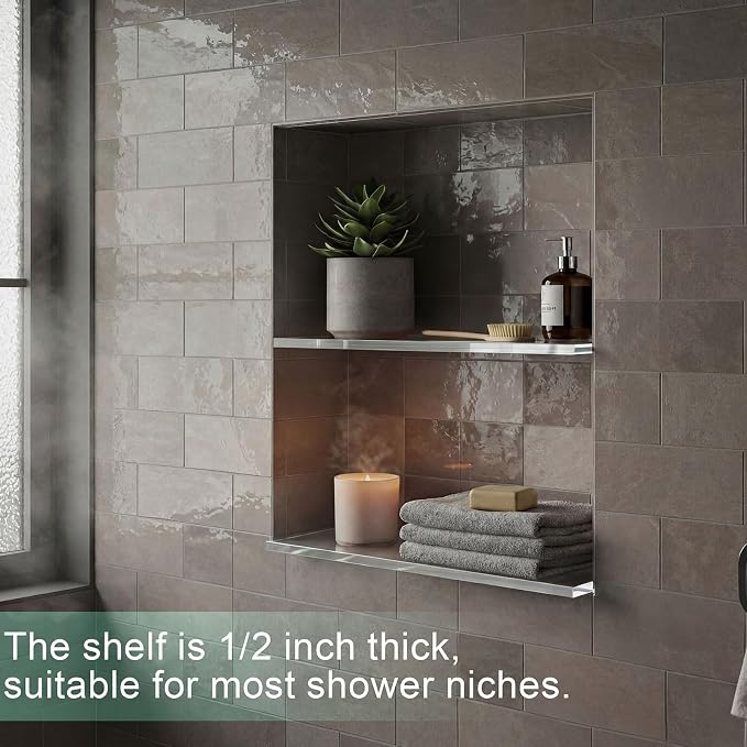 AceOrbit 1 Pcs 3-1/8 x 12-3/4 x 3/8 Inch Glass Shower Shelf for Shower Niche Break-Resistant Easy Install Ultra-Clear Glass Support Plate for DIY Storage Decor