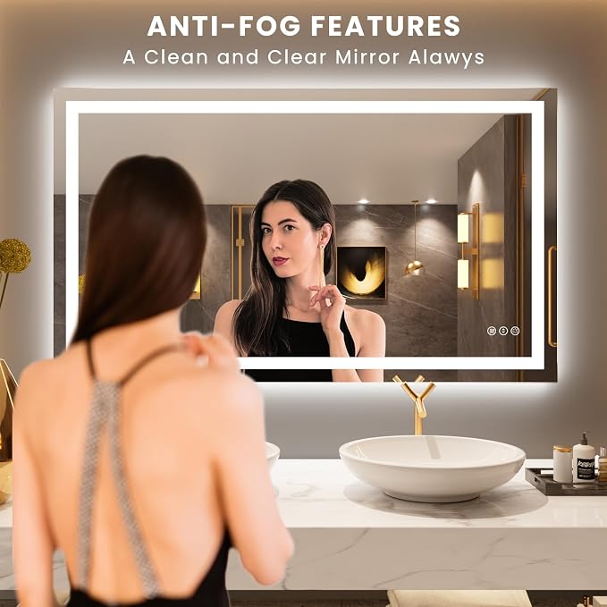 LOAAO 50"X30" LED Bathroom Mirror with Lights, UL Listed | Anti-Fog, Dimmable, 3 Color Temperature, Backlit + Front Lit, Memory Function, Tempered Glass