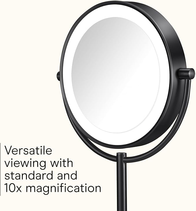 Conair Lighted Makeup Mirror, Double-Sided LED Vanity Mirror with 1X/10X Magnification, 3 Light Settings, 3 Modes, 360° Rotation, Matte Black Finish (Pack of 2)