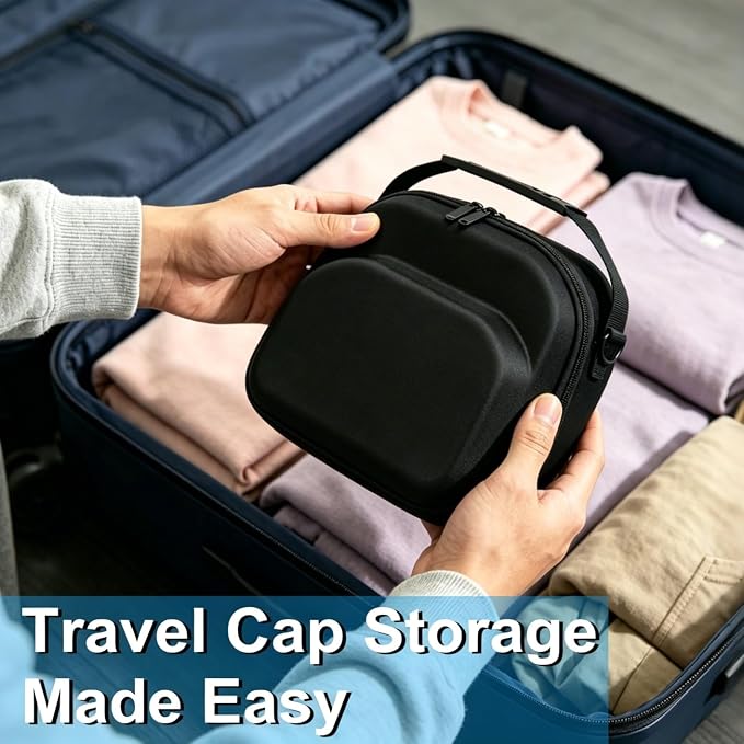Hard Hat Travel Case for Up to 3 Baseball Caps - Premium Hat Storage Organizer Carrier with Handle and Shoulder Strap, Compact, Carry-on Travel Friendly, Crush-Proof, Black