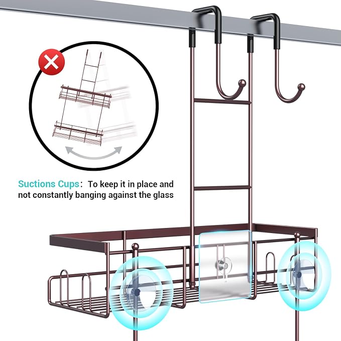 Over the Door Shower Caddy Hanging: No Drill Rustproof Shower Organizer | Includes Hooks & Soap Holders for Shampoo, Conditioner and Bathroom Essentials, Anti-Slip Design for Any Shower Room