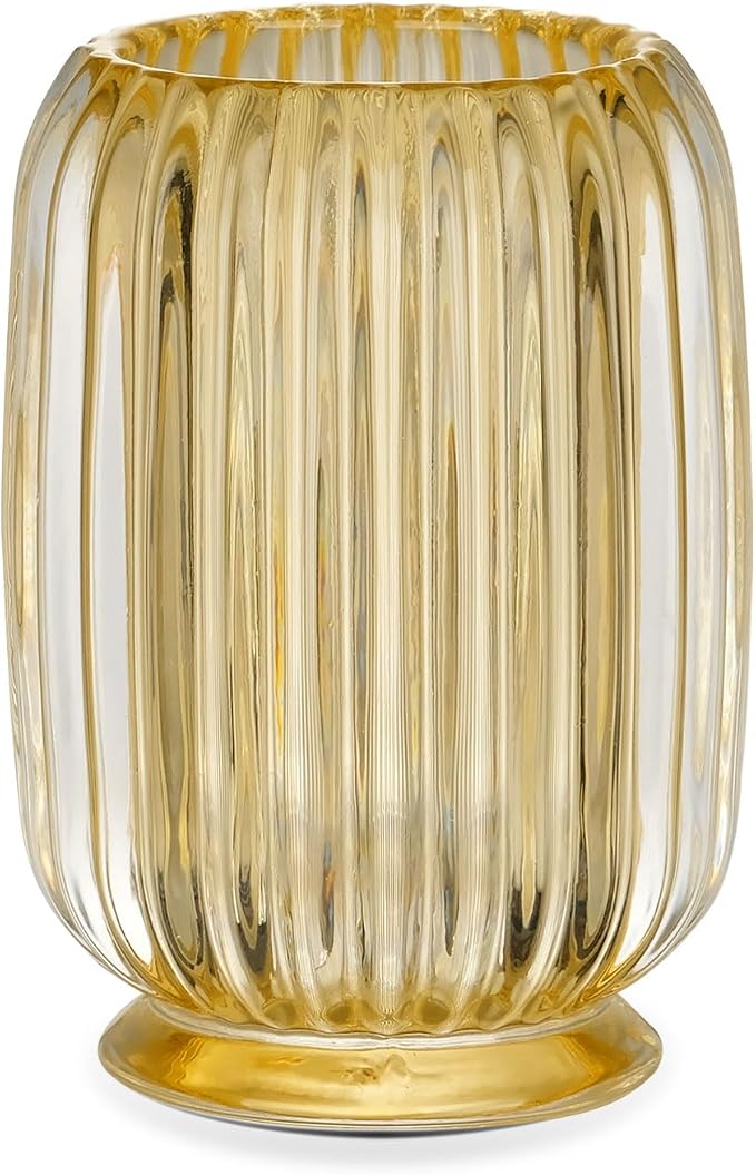 VanEnjoy Clear Yellow Toothbrush Cup Glass Toothbrush Holder for Bathroom, Unique Toothbrush Holder